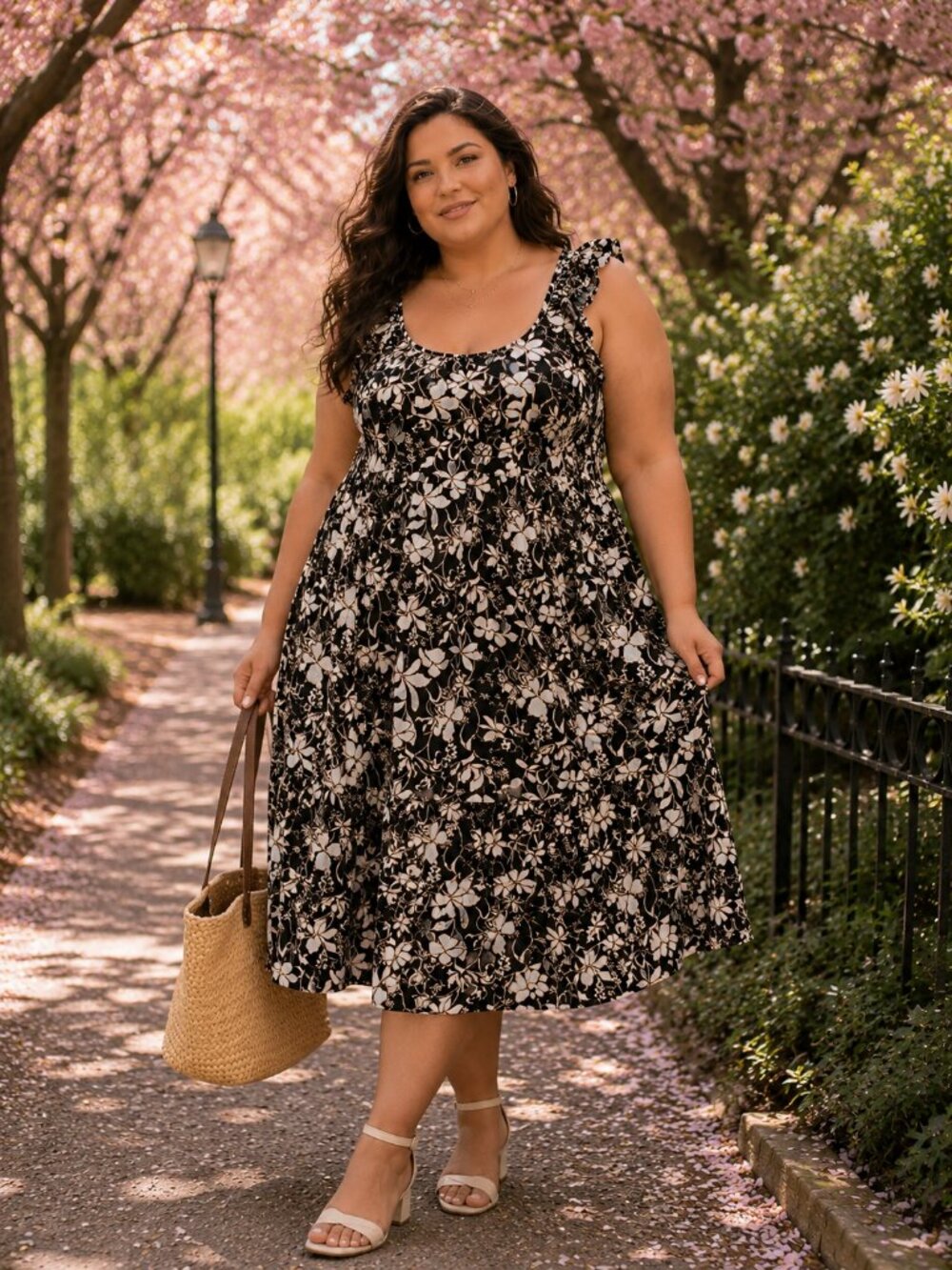 Ava & Viv Linen Blend Floral Print Black Casual Garden Vacation Dress